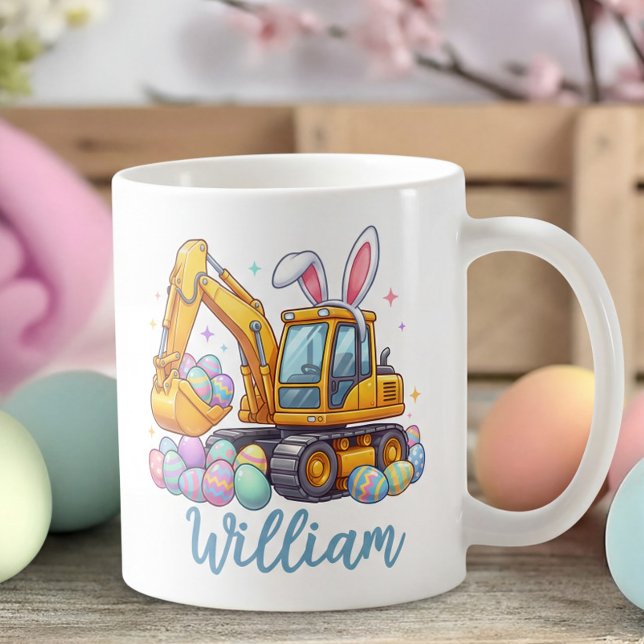 Personalized Name Easter Excavator Mug for Kids Kaffemugg (Skapare uppladdad)