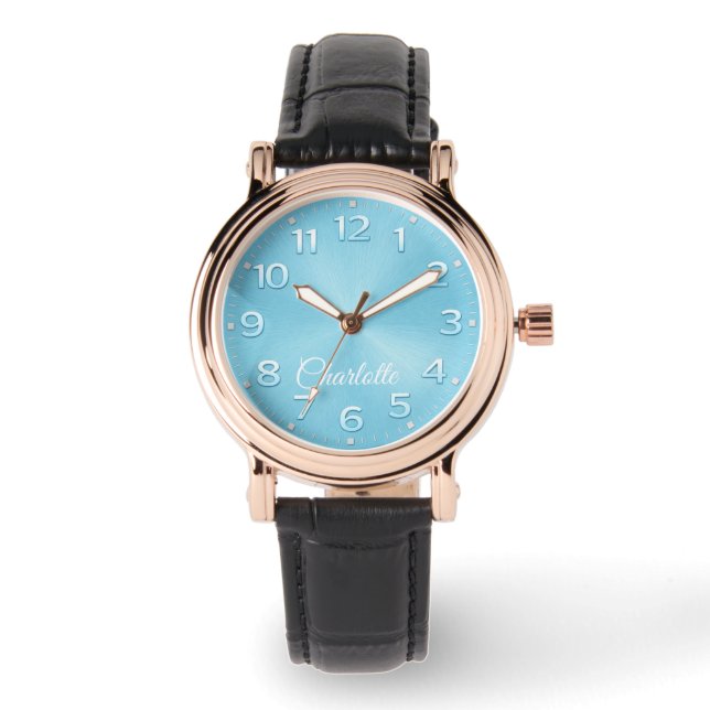 Personalized Name Elegant Blue Dial Watch Armbandsur (Framsida)