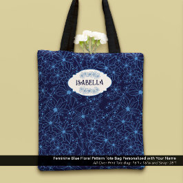 Personalized Name Feminine Blue Floral Pattern Tygkasse