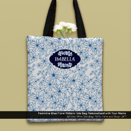 Personalized Name Feminine Blue Floral Pattern Tygkasse
