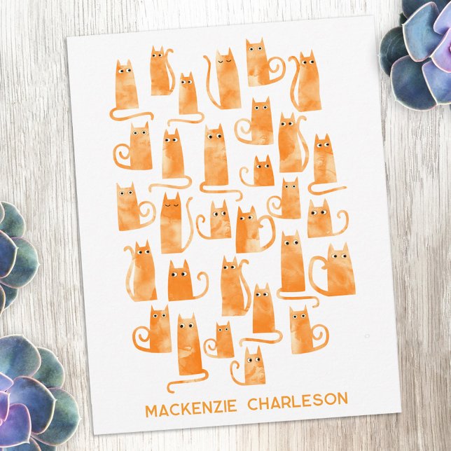 Personalized Name Fun Orange Ginger Cat Anteckningskort (Fun orange ginger cat personalized custom name notecards)