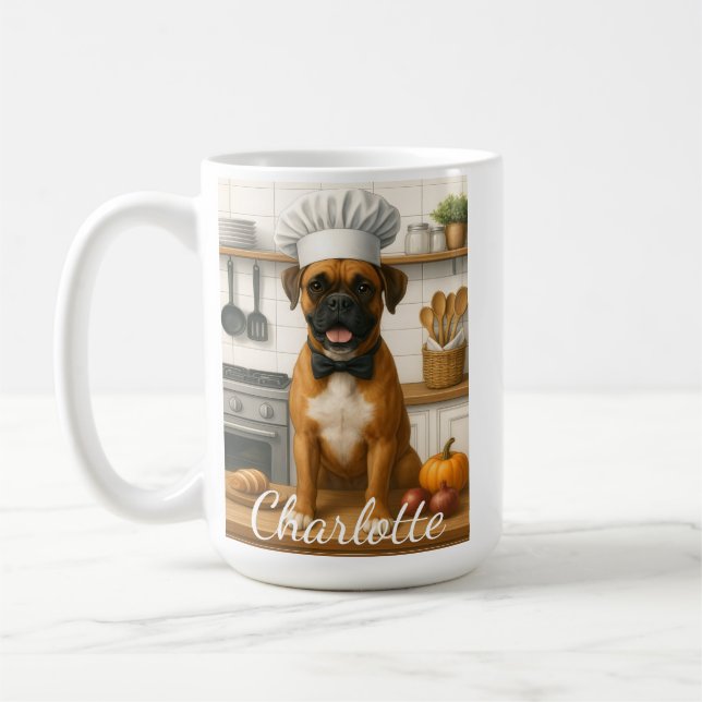 Personalized Name Funny Boxer Dog Loving Chef Kaffemugg (Vänster)
