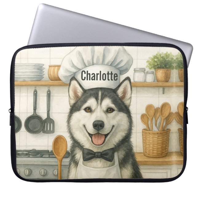 Personalized Name Funny Siberian Husky Dog Chef Laptop Fodral (Framsidan)