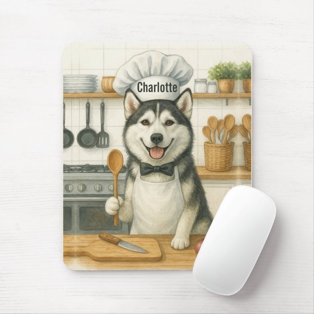 Personalized Name Funny Siberian Husky Dog Chef Musmatta (Med mus)
