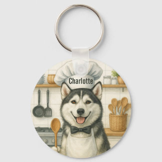 Personalized Name Funny Siberian Husky Dog Chef Nyckelring