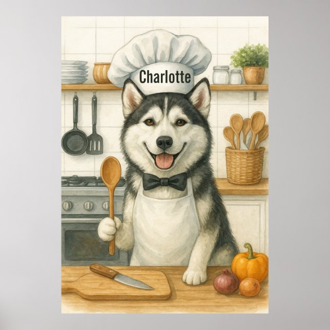 Personalized Name Funny Siberian Husky Dog Chef Poster (Framsidan)