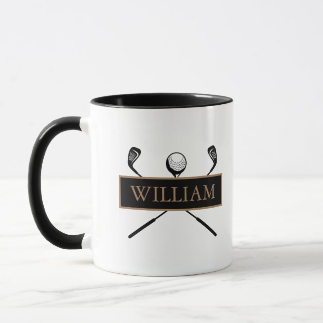 Personalized Name Gold and Black Golf Clubs Mugg (Vänster)