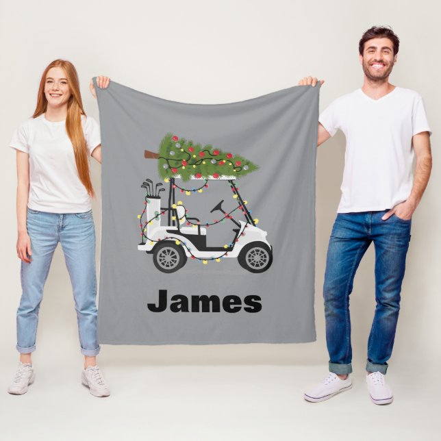 Personalized Name Golfer Christmas Golf Cart Xmas  Fleecefilt (På plats)
