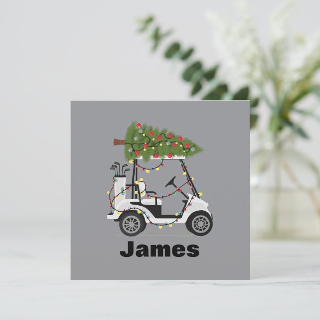 Personalized Name Golfer Christmas Golf Cart Xmas  Inbjudningar (Stående Fram)