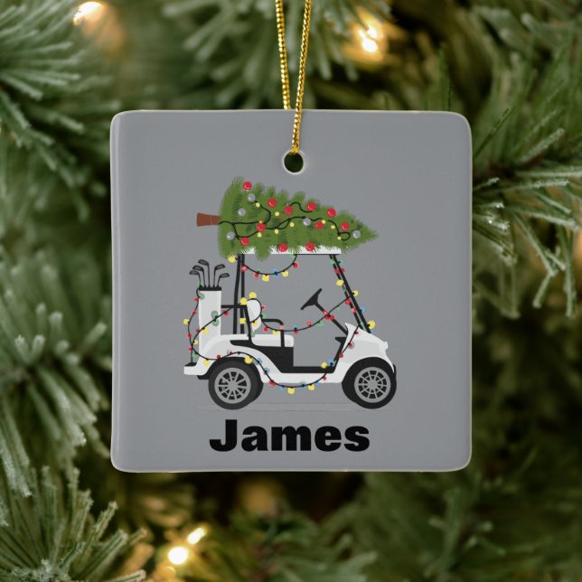 Personalized Name Golfer Christmas Golf Cart Xmas  Julgransprydnad Keramik (Träd)