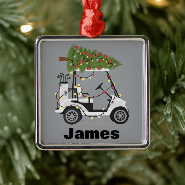 Personalized Name Golfer Christmas Golf Cart Xmas  Julgransprydnad Metall (Träd)