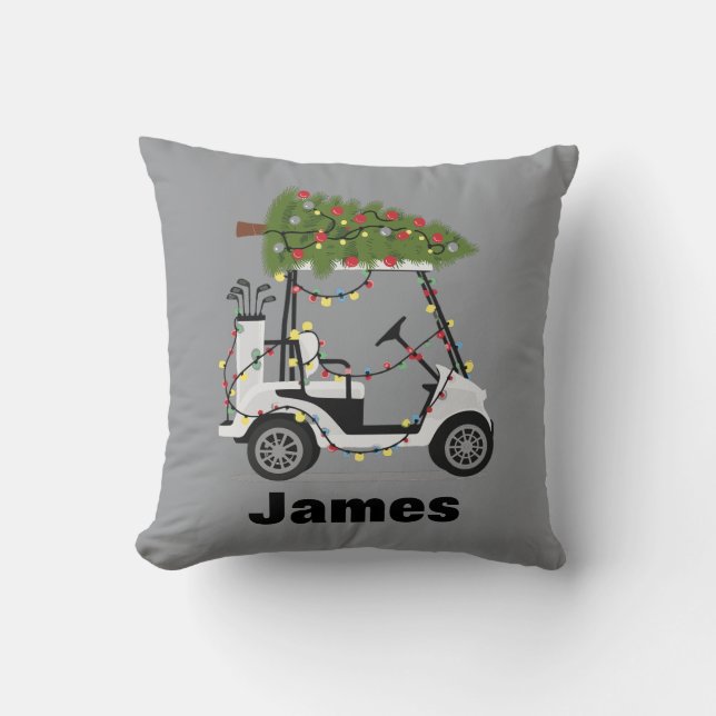 Personalized Name Golfer Christmas Golf Cart Xmas  Kudde (Framsida)