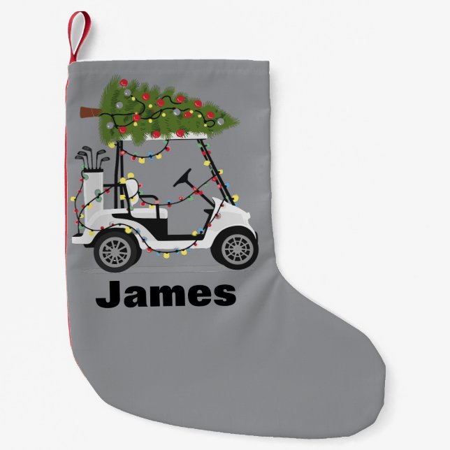 Personalized Name Golfer Christmas Golf Cart Xmas  Liten Julstrumpa (Framsidan)