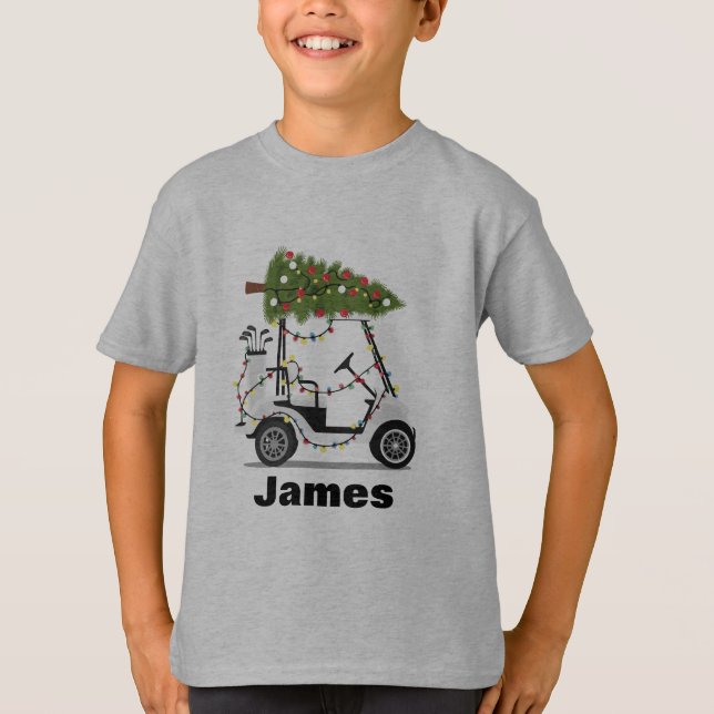 Personalized Name Golfer Christmas Golf Cart Xmas  T Shirt (Framsida)