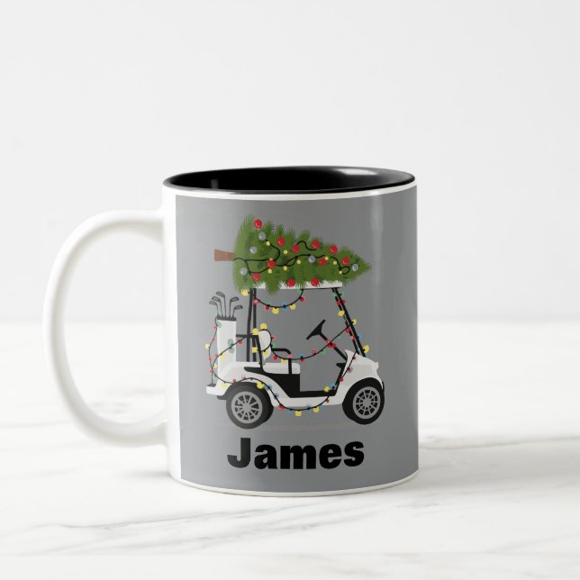 Personalized Name Golfer Christmas Golf Cart Xmas  Två-Tonad Mugg (Vänster)