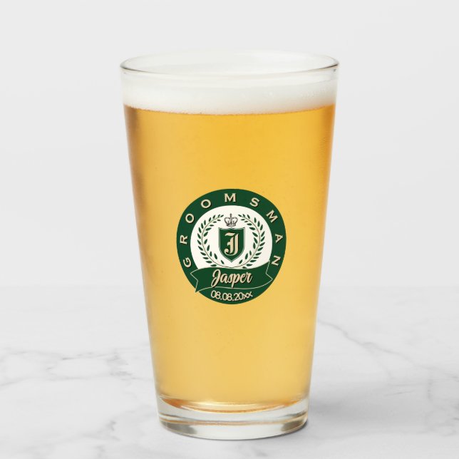 Personalized Name Groomsman Green Heraldic Glaskopp (Framsida fylld)