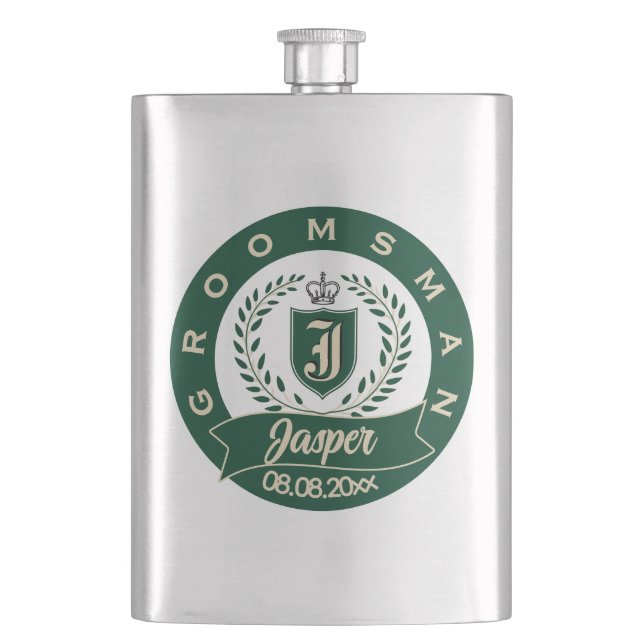 Personalized Name Groomsman Wedding Date Heraldic Fickplunta (Framsidan)