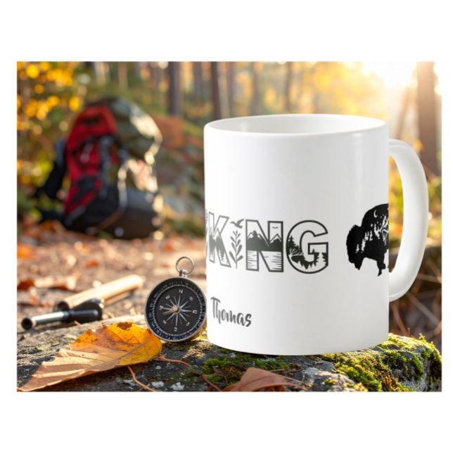 Personalized Name Hiker Nature Buffalo B&W Kaffemugg (Skapare uppladdad)