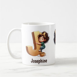 Personalized Name & J Sleepy Morning Plaid Charact Kaffemugg