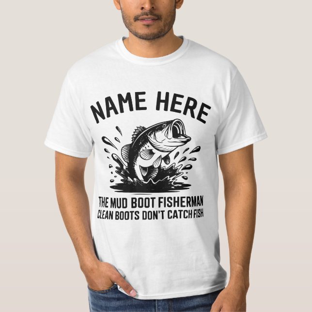 Personalized Name Largemouth Bass Fisherman T Shirt (Framsida)