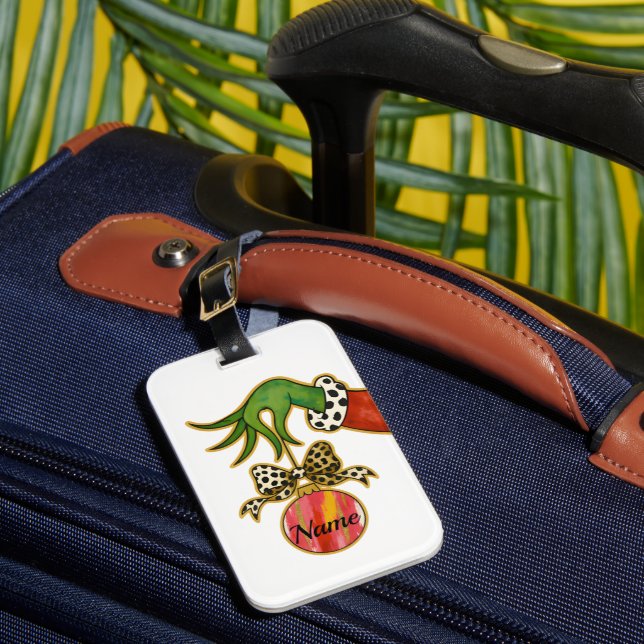 personalized Name Leopard Bow Parrot Ornament Bagagebricka (Framsida Insitu 1)