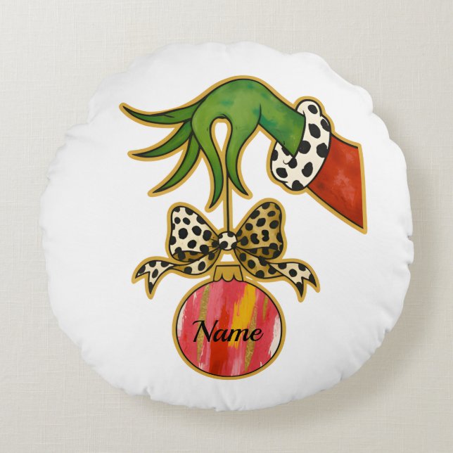 personalized Name Leopard Bow Parrot Ornament Rund Kudde (Framsidan)