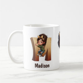 Personalized Name & M Sleepy Morning Plaid Charact Kaffemugg