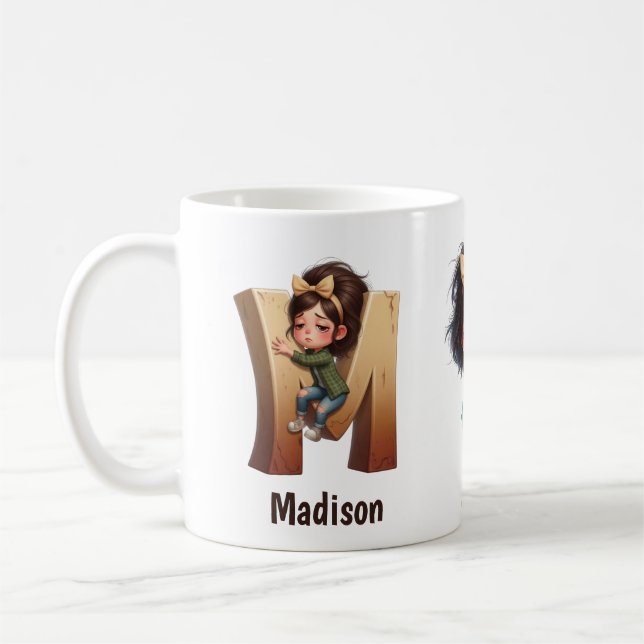 Personalized Name & M Sleepy Morning Plaid Charact Kaffemugg (Vänster)