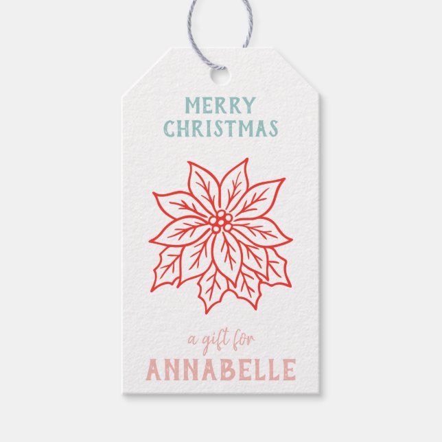Personalized Name Merry Christmas Flower Presentetikett (Framsidan)