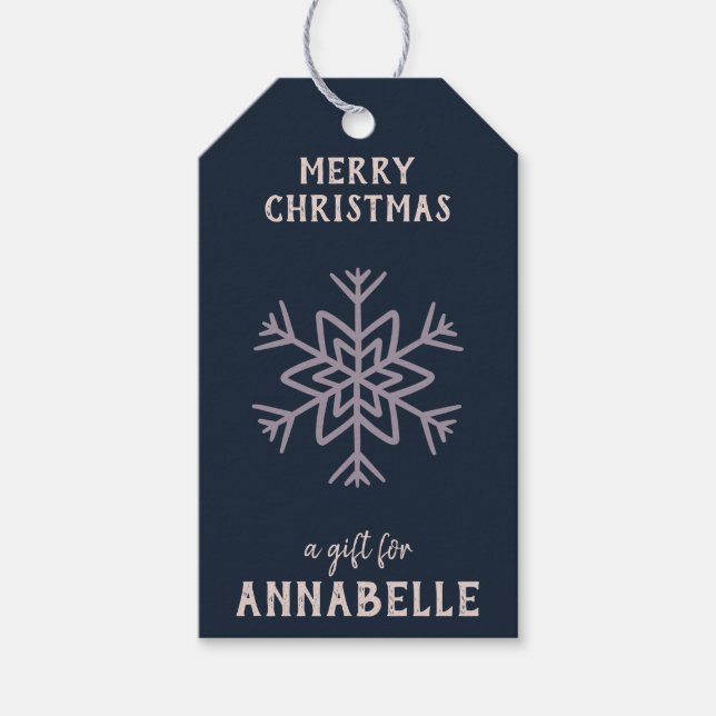 Personalized Name Merry Christmas Snowflake Presentetikett (Framsidan)