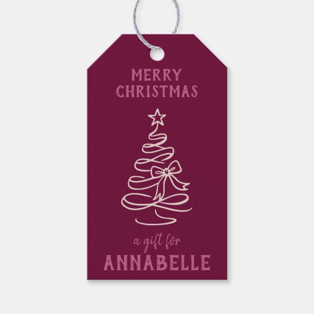 Personalized Name Merry Christmas Tree Presentetikett (Framsidan)
