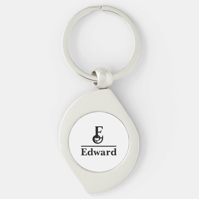 Personalized Name Metal Keychain Swirl Silverfärgad Nyckelring (Framsidan)