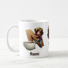 Personalized Name & N Sleepy Morning Plaid Charact Kaffemugg