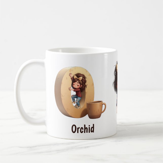 Personalized Name & O Sleepy Morning Plaid Charact Kaffemugg (Vänster)