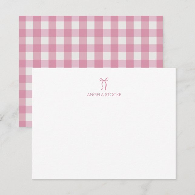 Personalized Name Pink Bow Anteckningskort (Fram/baksida)
