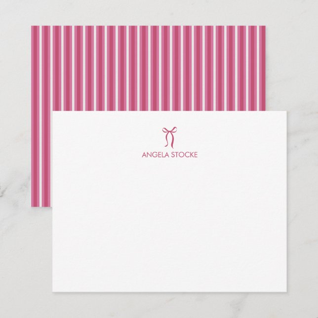 Personalized Name Pink Bow Anteckningskort (Fram/baksida)