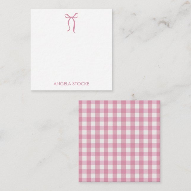 Personalized Name Pink Bow Anteckningskort (Fram/baksida)