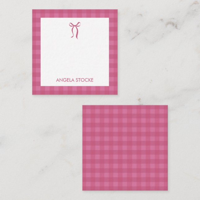 Personalized Name Pink Bow Note Card Anteckningskort (Fram/baksida)
