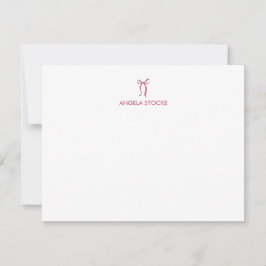Personalized Name Pink Bow Note Card Anteckningskort