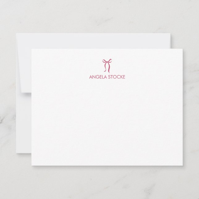 Personalized Name Pink Bow Note Card Anteckningskort (Framsida)