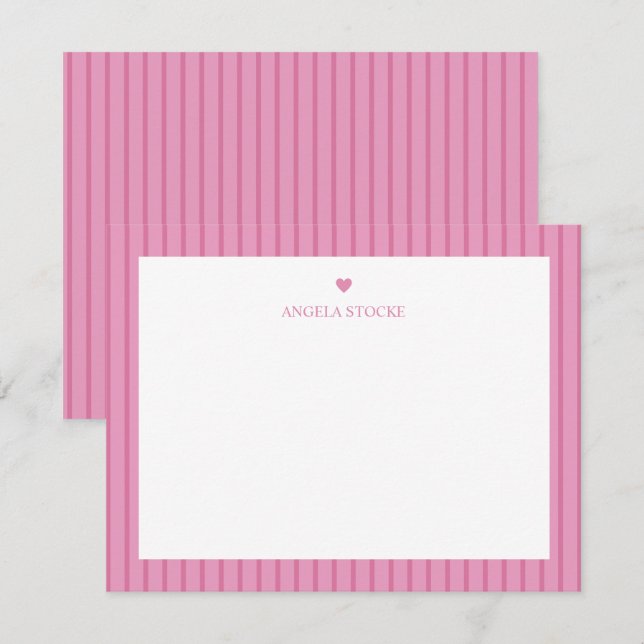 Personalized Name Pink Heart Anteckningskort (Fram/baksida)