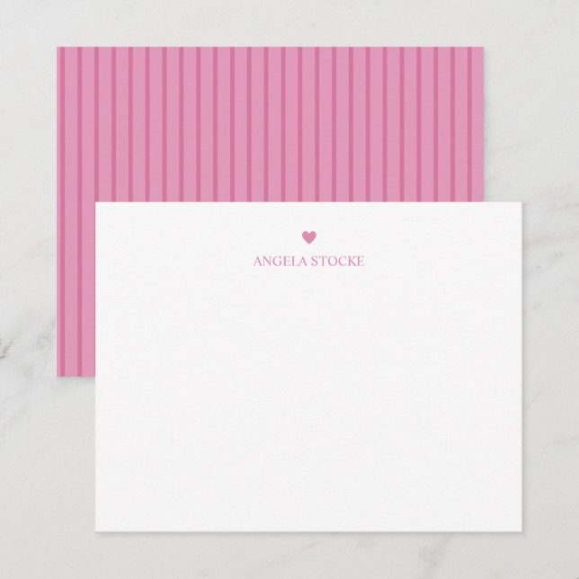 Personalized Name Pink Heart Anteckningskort (Fram/baksida)