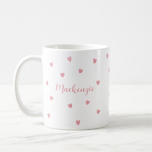 Personalized Name Pink Hearts Loved One Keepsake Kaffemugg (Vänster)