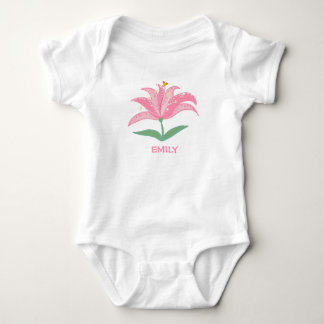 Personalized name pink lily flower baby bodysuit t shirt