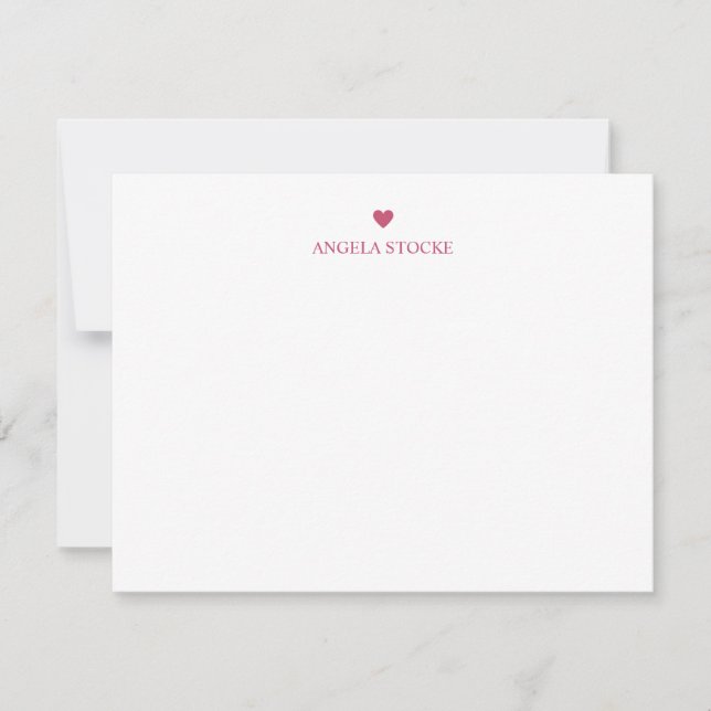 Personalized Name Pink Stripe Heart Note Card Anteckningskort (Framsida)