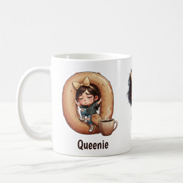 Personalized Name & Q Sleepy Morning Plaid Charact Kaffemugg (Vänster)
