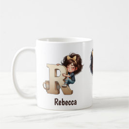 Personalized Name & R Sleepy Morning Plaid Charact Kaffemugg
