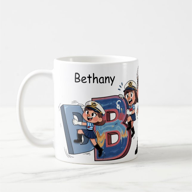 Personalized  Name Sailor Cartoon Character * B * Kaffemugg (Vänster)
