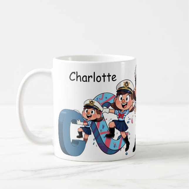 Personalized  Name Sailor Cartoon Character * C * Kaffemugg (Vänster)