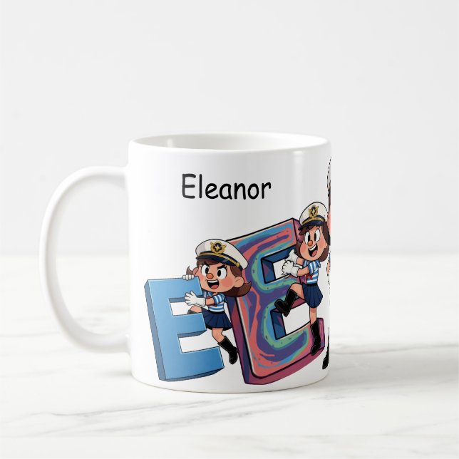 Personalized  Name Sailor Cartoon Character * E * Kaffemugg (Vänster)